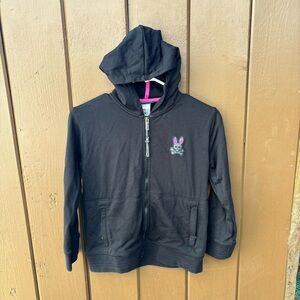 Psycho Bunny Hoodie Jacket Youth Medium 10/12 Full Zip Black Sweatshirt Girls